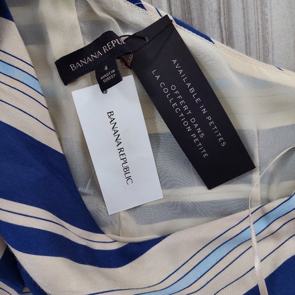 New Banana Republic  fitted Sheath Dress blue Stripe One-Shoulder Bow Size 4 - Picture 9 of 10